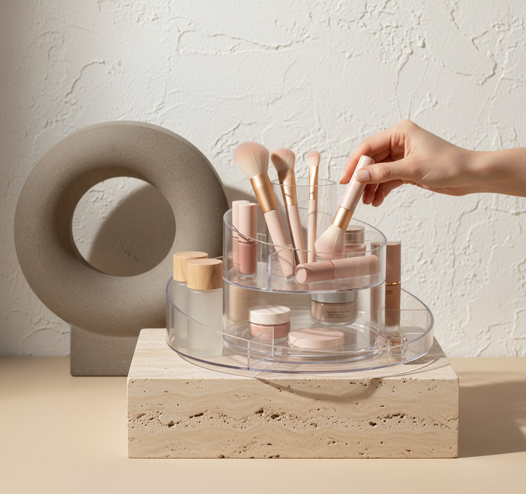 Organizador Giratorio de Maquillaje 360° con Compartimentos Ajustable