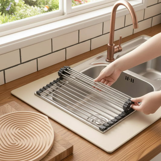 Escurridor De Platos Enrollable para Fregadero - Ahorra Espacio y Mantén tu Cocina Seca